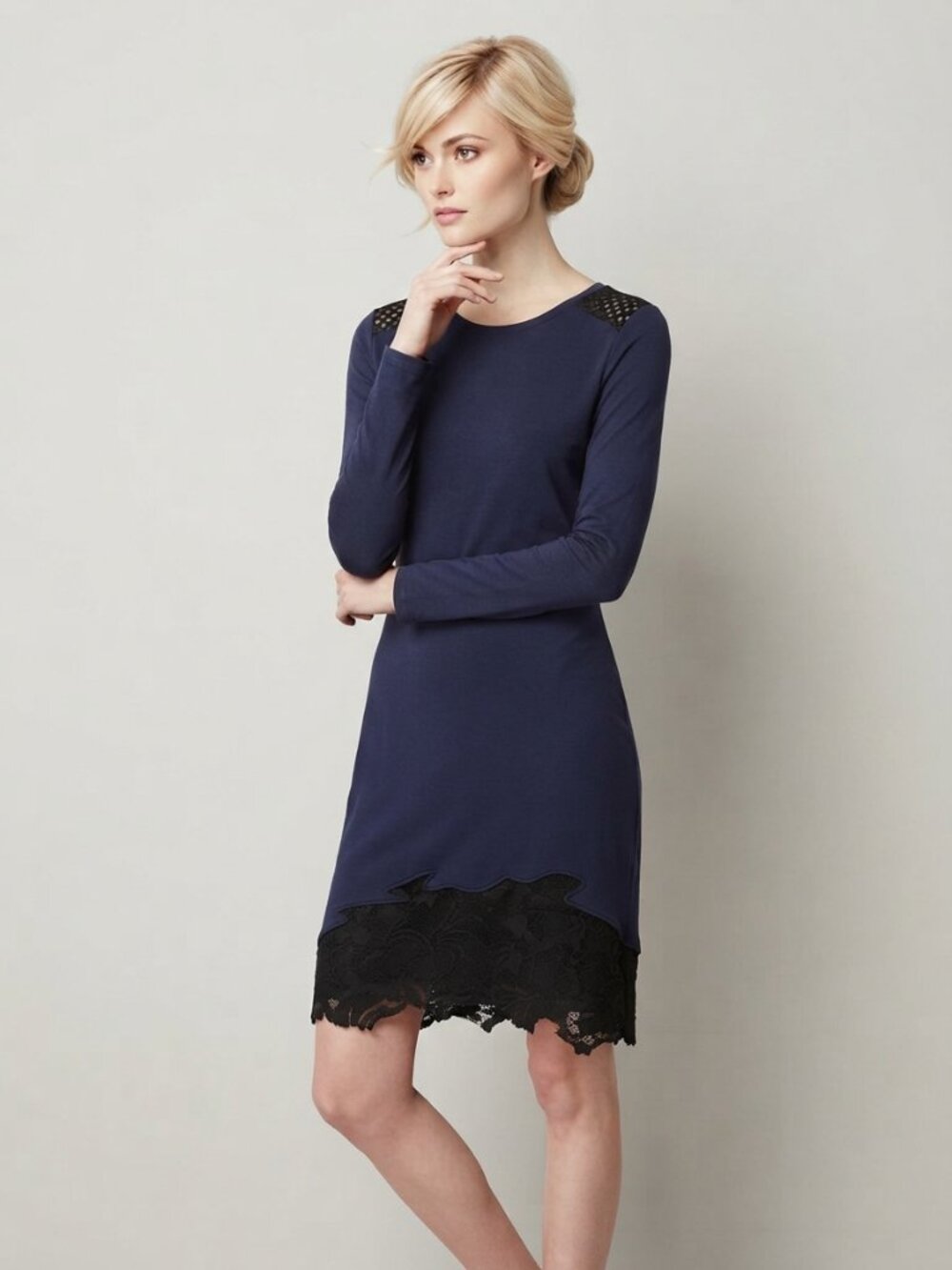 2/$30 Elie Tahari Sport Lattice Lace Trim Sheath Dress Midnight Medium #A4752